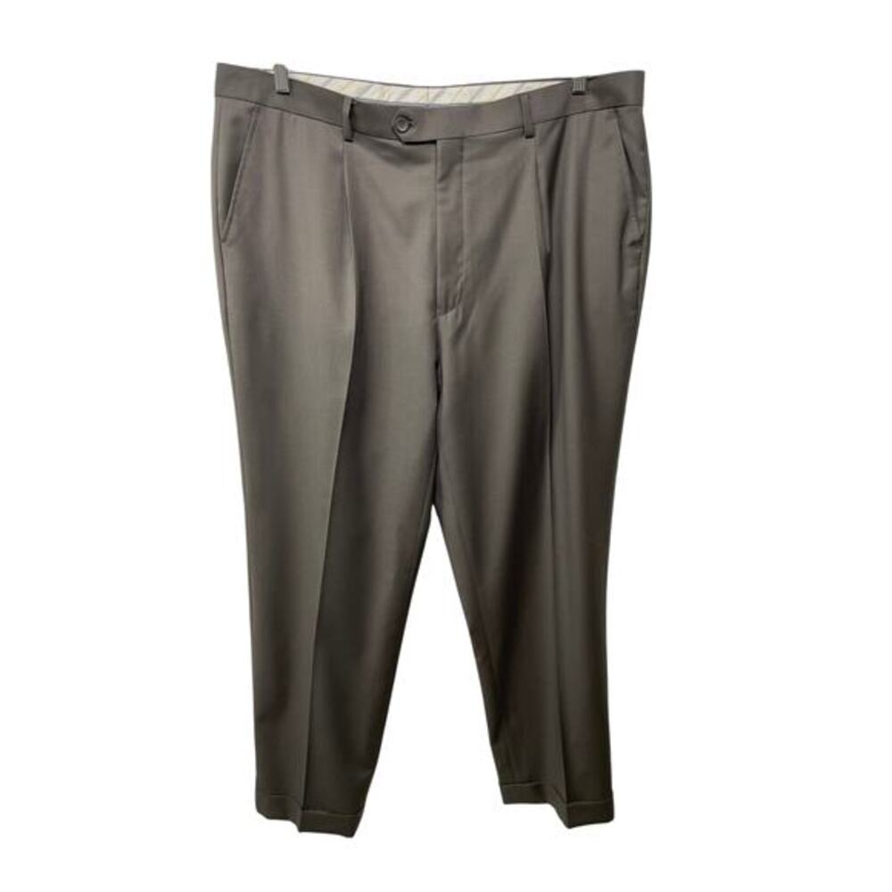 Mantoni Super Wool Dress Pants Men 40‎ Gray Straight Pleat Front Italy Office